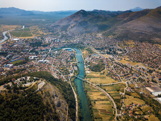 Aerial view of Trebinje and river Trebisnjica