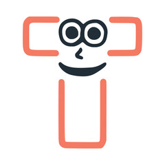 Letter t happy smiling character, vector cclip art