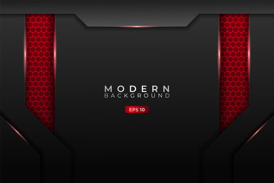 Modern Technology Background Metallic 3D Hexagon Realistic Glow Red