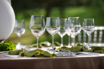 Empty glasses set in restaurant
