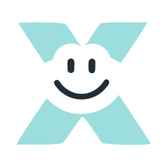 Letter x happy smiling character, vector clip art