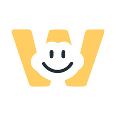 Letter w happy smiling character, vector clip art