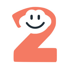 Number 2 happy smiling character, vector clip art