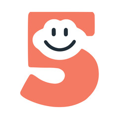 Number 5 happy smiling character, vector clip art