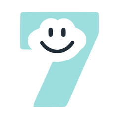 Number 7 happy smiling character, vector clip art