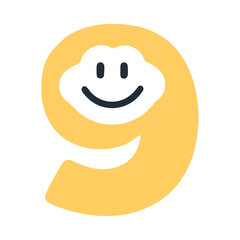 Number 9 happy smiling character, vector clip art