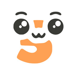 Number 5 funny kawaii character with big eyes, vector clipart