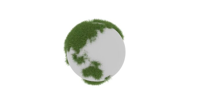 Grass Earth Globe rotate looping, 3D rendering animation isolated on white background