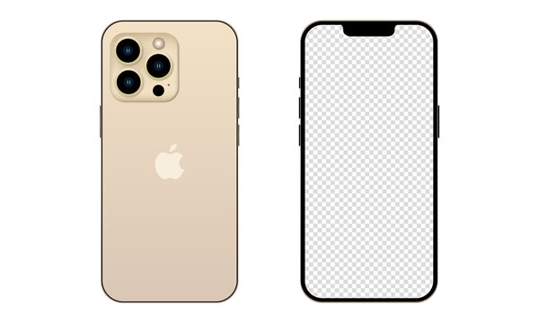 New Iphone 13 Pro. Realistic Iphone (Gold) On Isolated Background. Mock-up Screen Iphone With Blank Screen And Back Side Iphone. Vector Illustration EPS 10