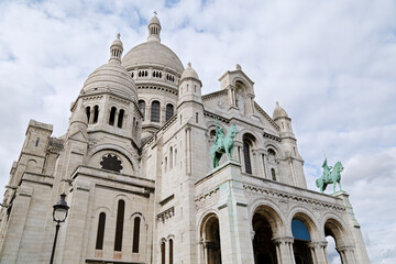 Sacre Coeur Cathedral on Montmartre Hill in Paris, France