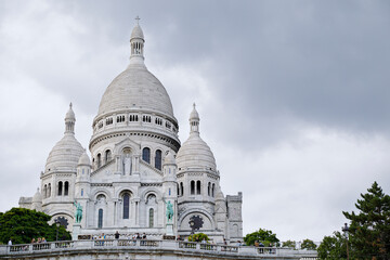 Sacre Coeur Cathedral on Montmartre Hill in Paris, France