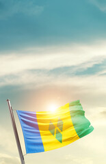 Saint Vincent national flag cloth fabric waving on the sky - Image