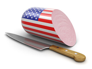 Sausage with USA flag on white (clipping path included)