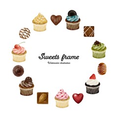 カラフルなスイーツのフレーム　水彩風イラスト