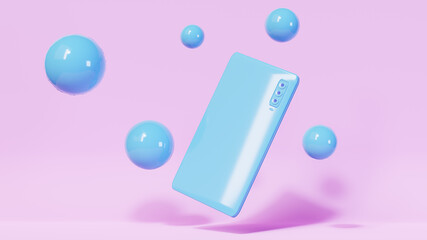 minimal smartphone isolated with abstract shapes. pastel colors. 3d rendering