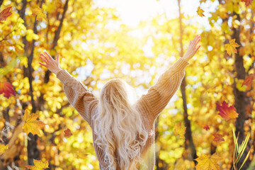 Woman Enjoying Nature At Autumn.