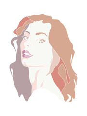 Face line art 2. Portrait of a girl in pastel colors without contour