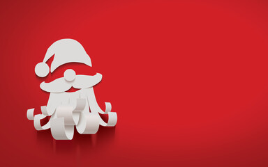 Happy New Year greeting card with white paper cut Santa Claus isolated on a red background,vector illustration