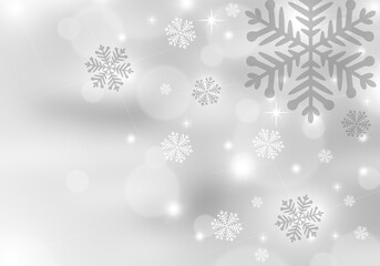 Festive white christmas background with small snowflakes and stars.