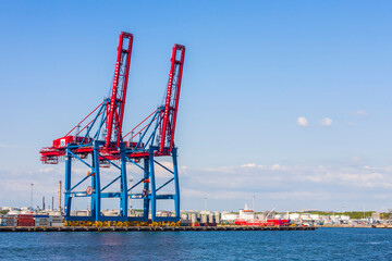 Container cranes at the port of Gothenburg in Sweden