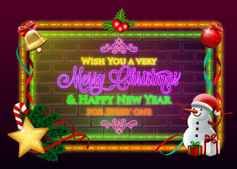 merry christmas and new year neon light