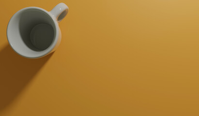 3D rendering Top view glass (Copy space) , white ceramic coffee cup and brown background for copy space , advertsment , announcement , text and other