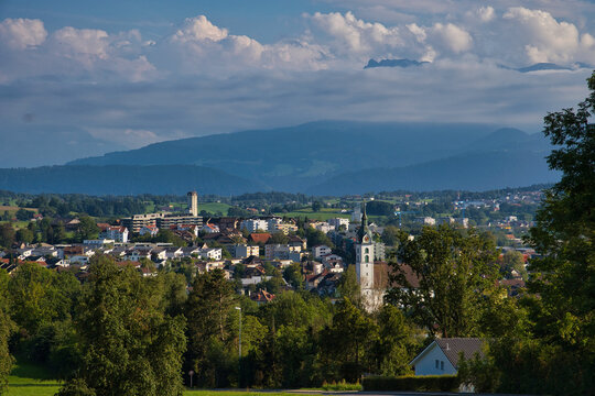 Horizontal shot of city Sempach, Switzerland under the cloudy sky