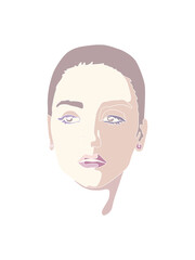 Face line art 3. Portrait of a girl in pastel colors without contour