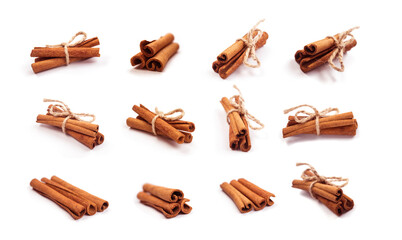 Big Set of Dry Cinnamon Sticks Isolated