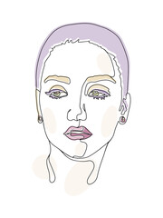 Face line art 3. Portrait of a girl in pastel colors