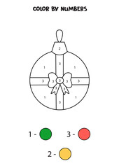Color cute cartoon Christmas ball by numbers. Worksheet for kids.