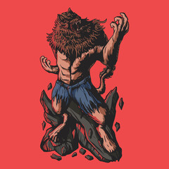 Fototapeta na wymiar Lion man character vector illustration premium tshirt design