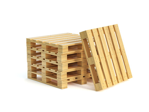 Stack of wooden pallets isolated on white background 3d rendering
