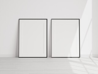 twoo black frame mockup, poster mockup, minimalist gallery frame mockup, print mockup, 3d render