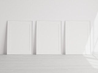 tree white frame mockup, poster mockup, minimalist gallery frame mockup, print mockup, 3d render