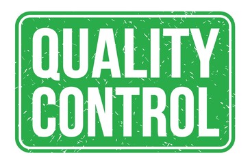 QUALITY CONTROL, words on green rectangle stamp sign