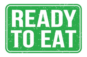 Naklejka premium READY TO EAT, words on green rectangle stamp sign