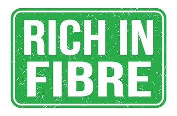 RICH IN FIBRE, words on green rectangle stamp sign