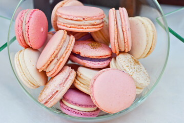Sweets on the table. Colorful cookies and pastries at the fair. Demonstration of local confectionery.