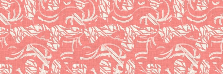 Seamless two tone hand drawn brushed effect pattern border swatch. High quality illustration. Collage of minimal drawings arranged in a seamless pattern with fabric texture overlay. Rough scribble.