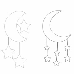 sketch moon and stars, on a white background, vector
