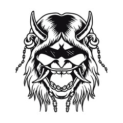 Japanese Scary Onimask head vector illustration tshirt design