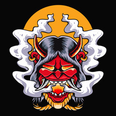 Japanese Scary Onimask head vector illustration tshirt design