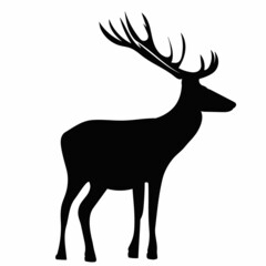 deer with antlers black silhouette, on a white background