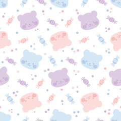 Seamless pattern with colorful gummy bears and dots