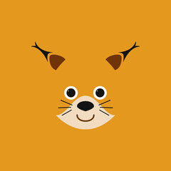 Cute lynx on a colored background in cartoon children's style. Vector illustration with cute forest animal. Can be used for printing on T-shirts, children's clothing, fashion designs.