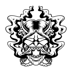 Japanese Scary Onimask head vector illustration tshirt design