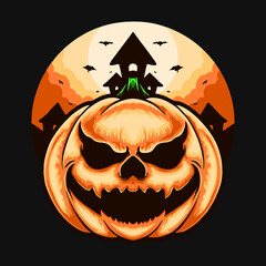 Scary Pumpkin Monster Halloween vector illustration tshirt design premium