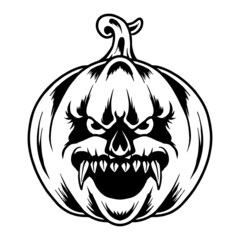 Scary Pumpkin Monster Halloween vector illustration tshirt design premium