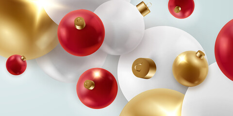 Christmas background with shining colorful balls. New year and Christmas card illustration on light background